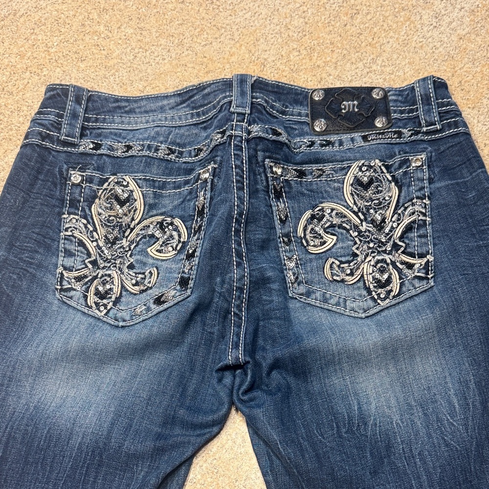 Miss Me Blue Boot Cut Jeans with Silver Embellishments